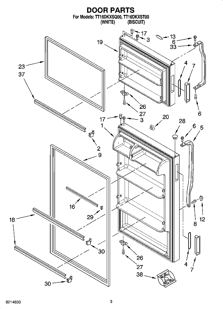 DOOR PARTS Diagram and Parts List for TT16DKXST00  Estate Refrigerator