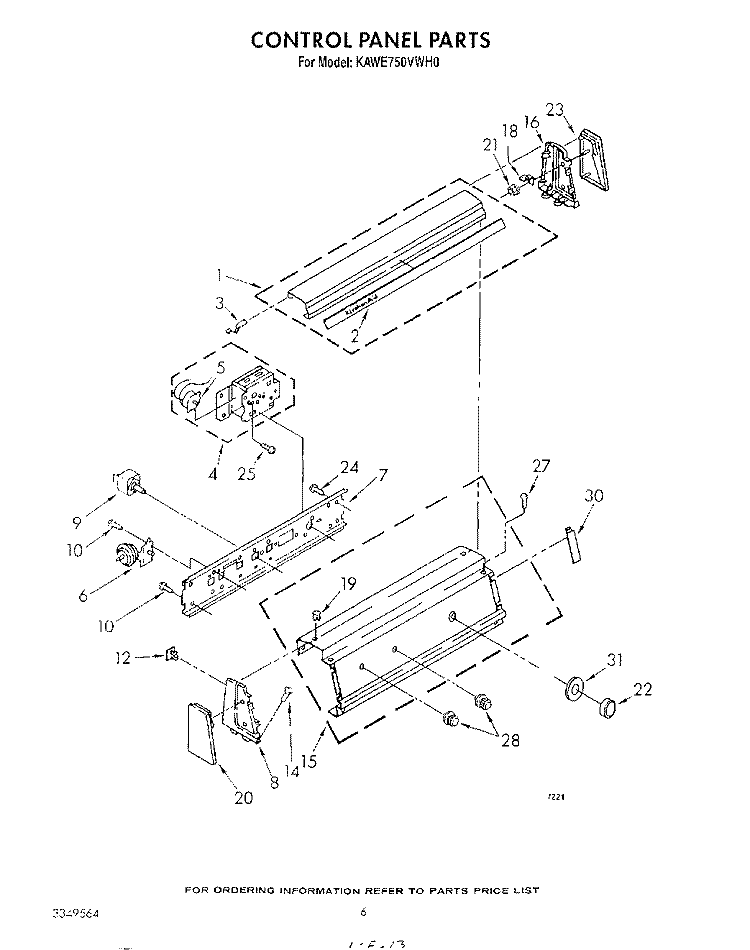 CONTROL PANEL Diagram and Parts List for KAWE750VAL0  Whirlpool Washer