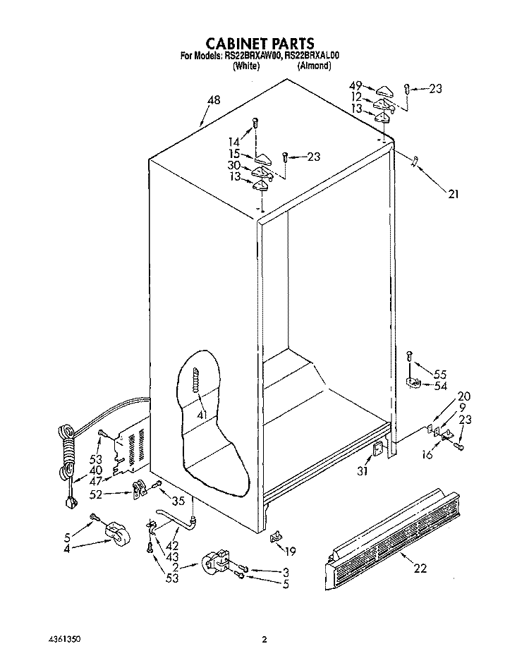 CABINET Diagram and Parts List for RS22BRXAW00  Roper Refrigerator