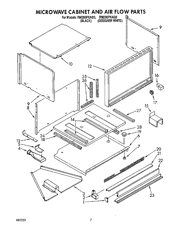 MICROWAVE CABINET AND AIR FLOW Diagram and Parts List for RM280PXAQ0  Whirlpool Wall Oven