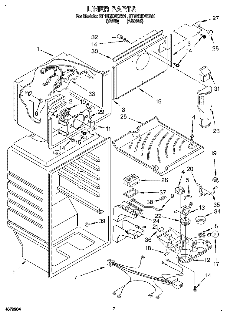 LINER Diagram and Parts List for RT18DKXEW01  Roper Refrigerator