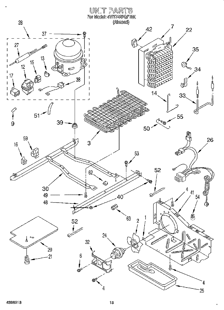 UNIT Diagram and Parts List for 4YED22PQFN00  Whirlpool Refrigerator