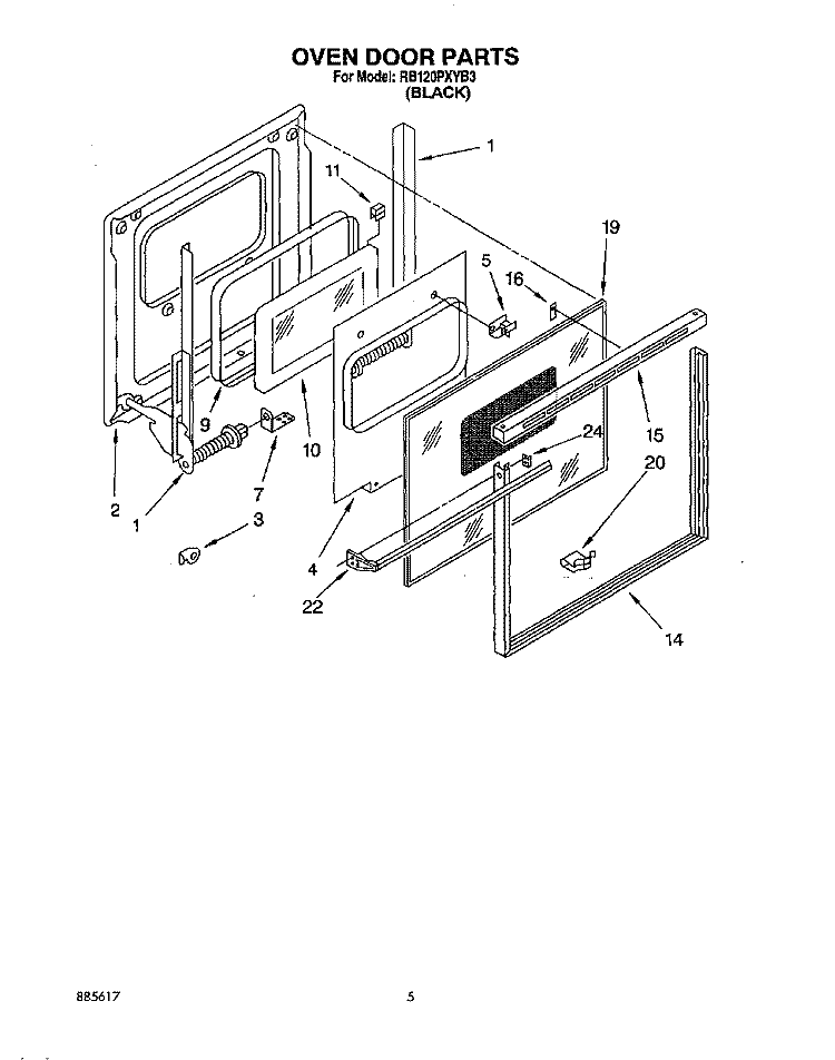 OVEN DOOR Diagram and Parts List for RB120PXYB3  Whirlpool Wall Oven