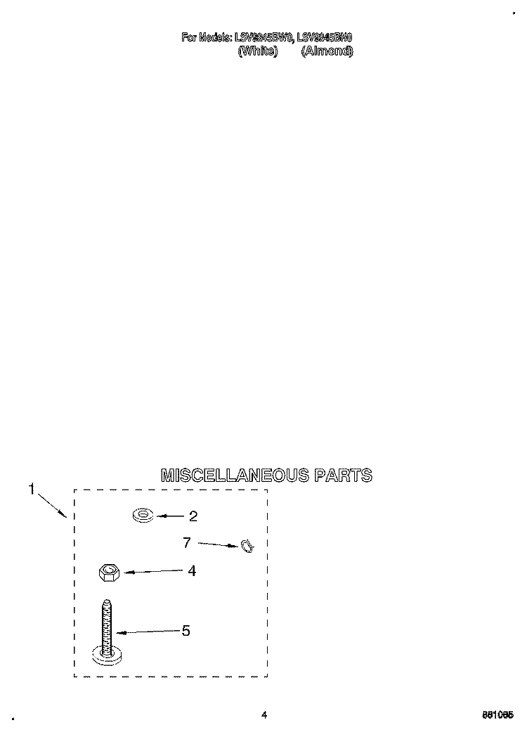 MISCELLANEOUS Diagram and Parts List for LSV9245BW0  Whirlpool Washer