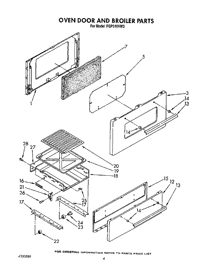 OVEN DOOR AND BROILER Diagram and Parts List for FGP310VL3  Roper Range