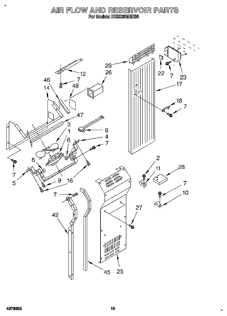 AIR FLOW AND RESERVOIR Diagram and Parts List for KSSS36MBX00  KitchenAid Refrigerator