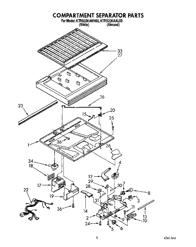 COMPARTMENT SEPARATOR Diagram and Parts List for KTRS22KAAL00  KitchenAid Refrigerator