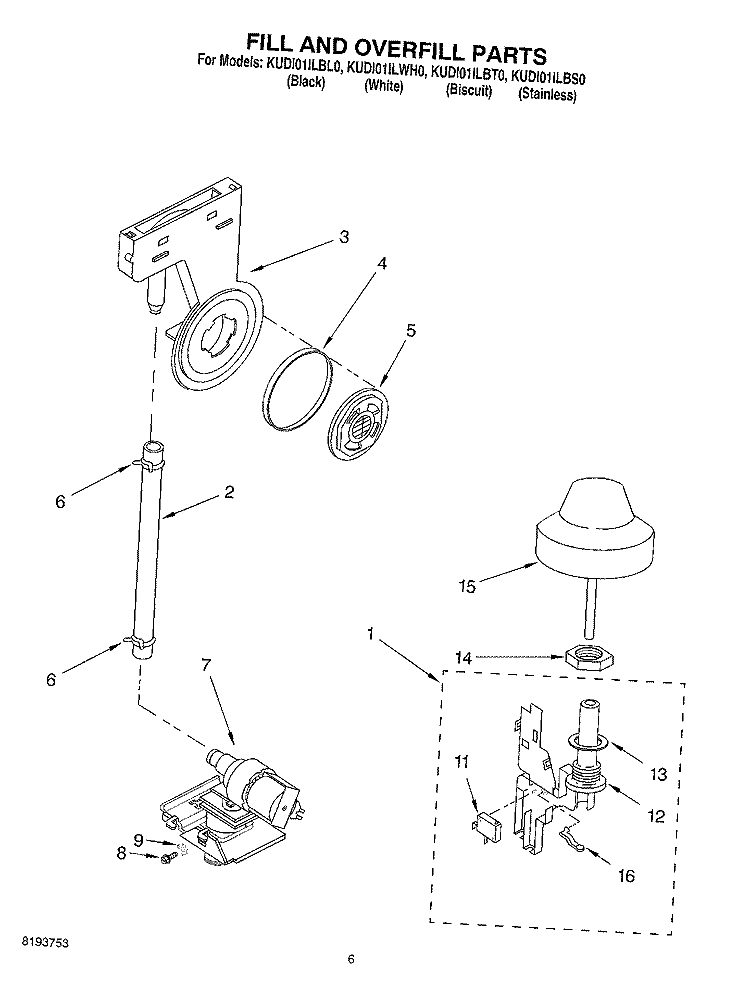 FILL AND OVERFILL Diagram and Parts List for KUDI01ILSS0  Whirlpool Dishwasher
