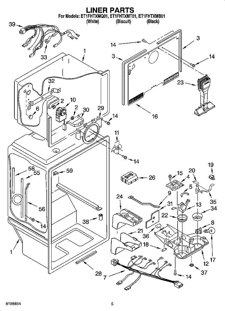 LINER PARTS Diagram and Parts List for ET1FHTXMQ01  Whirlpool Refrigerator