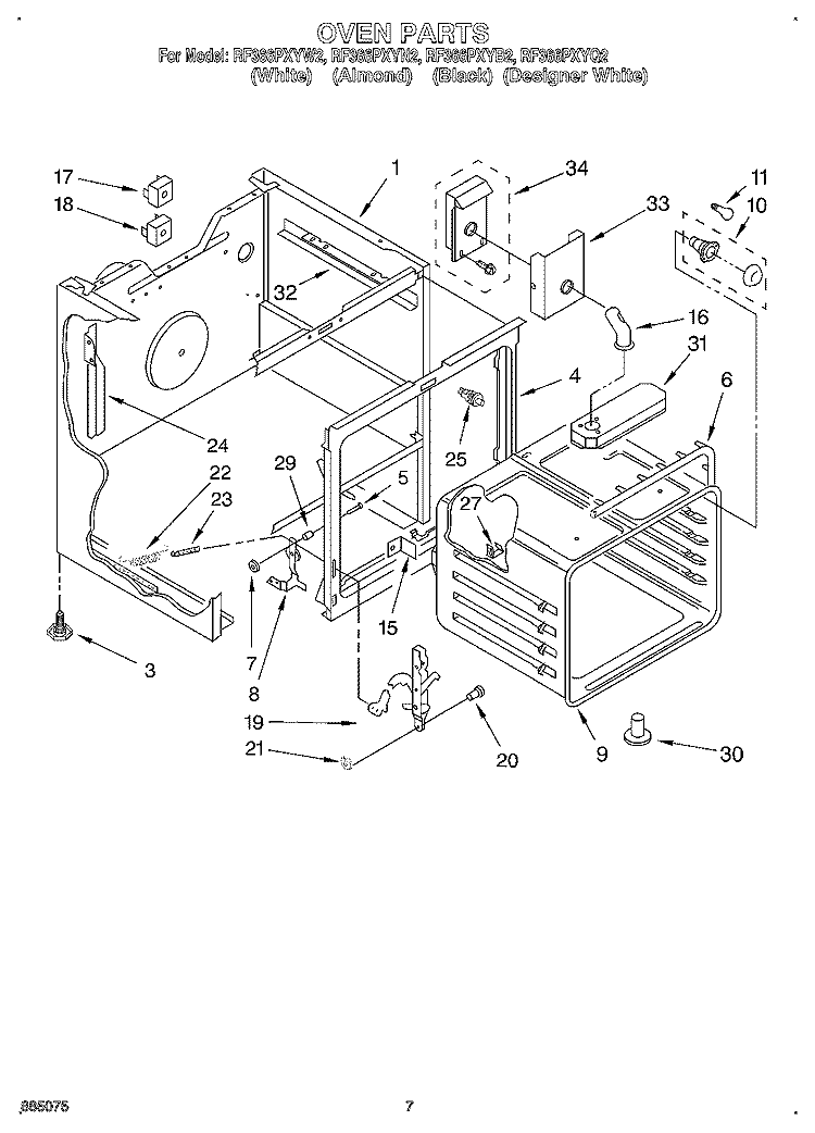 OVEN Diagram and Parts List for RF366PXYB2  Whirlpool Range