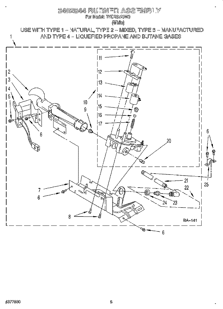 3402844 BURNER ASSEMBLY Diagram and Parts List for BYCD3723W0  Whirlpool Dryer
