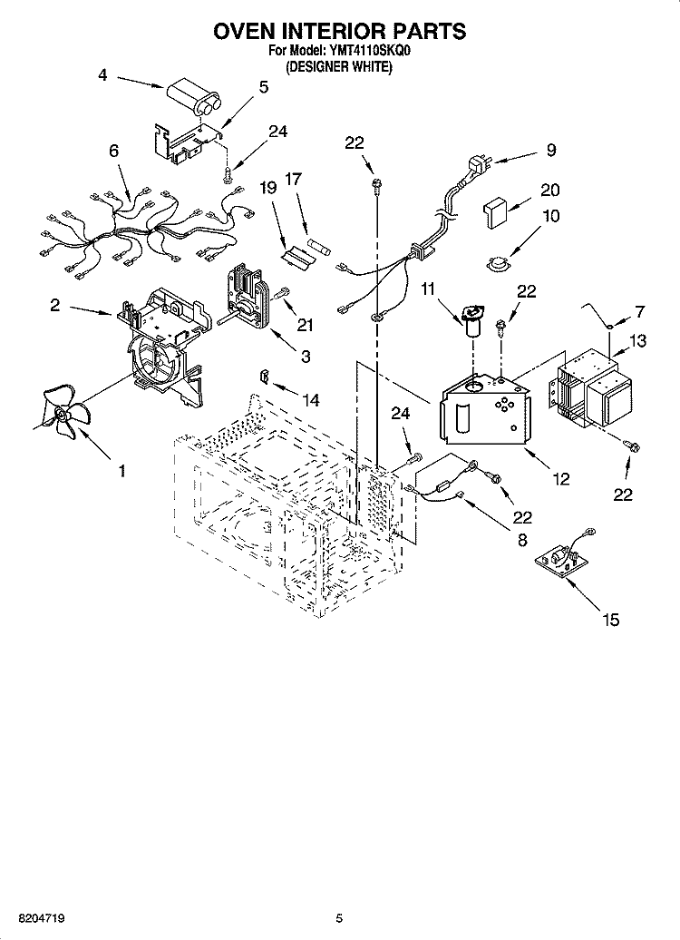 OVEN INTERIOR PARTS Diagram and Parts List for YMT4110SKQ0  Whirlpool Microwave