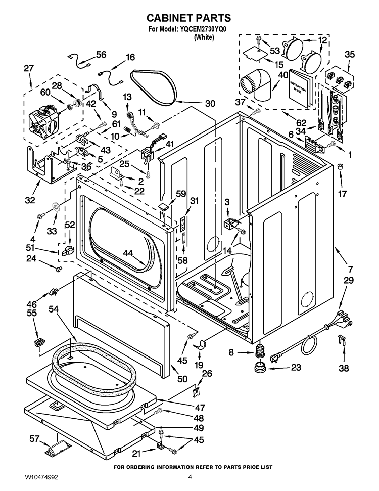 CABINET PARTS Diagram and Parts List for YQCEM2730YQ0  Whirlpool Dryer