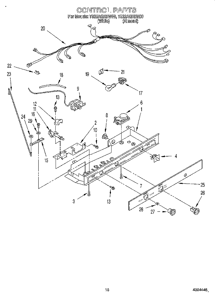 CONTROL Diagram and Parts List for TS22AQXDN00  Whirlpool Refrigerator
