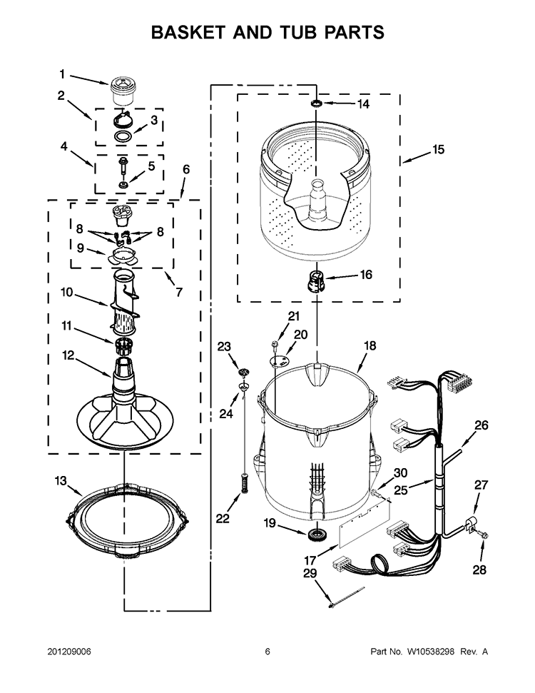 BASKET AND TUB PARTS Diagram and Parts List for WTW4930XW3  Whirlpool Washer