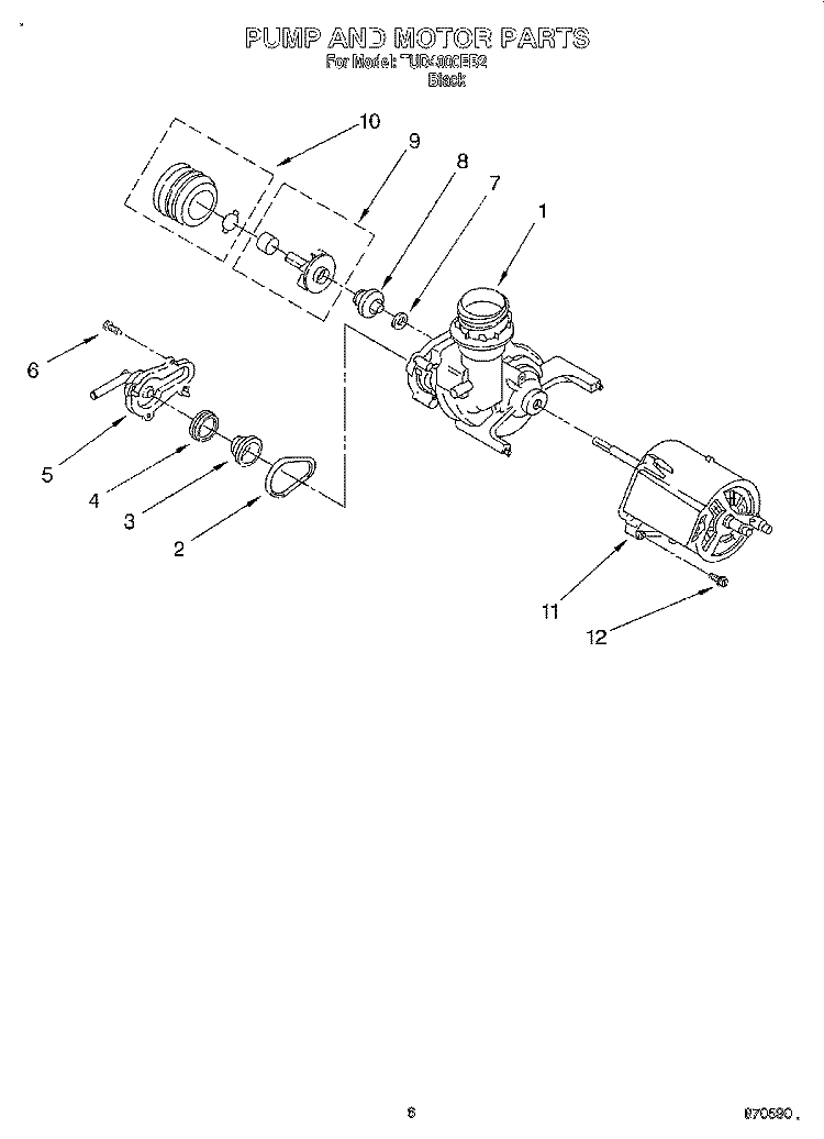 PUMP AND MOTOR Diagram and Parts List for TUD4000EB2  Whirlpool Dishwasher