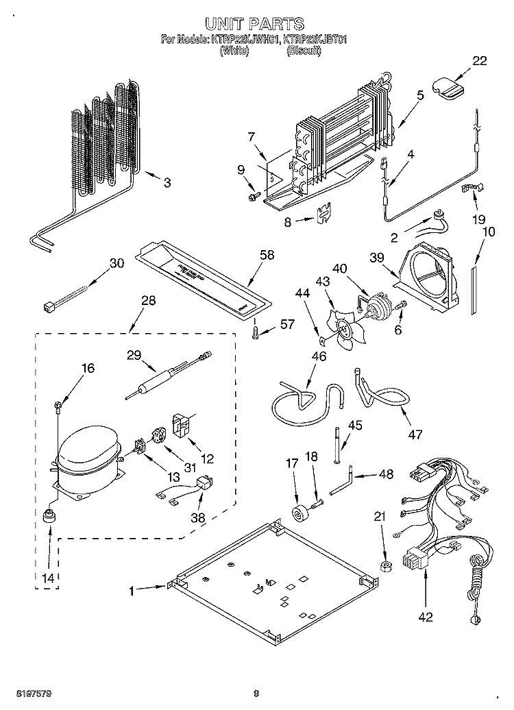 UNIT Diagram and Parts List for KTRP22KJBT01  KitchenAid Refrigerator