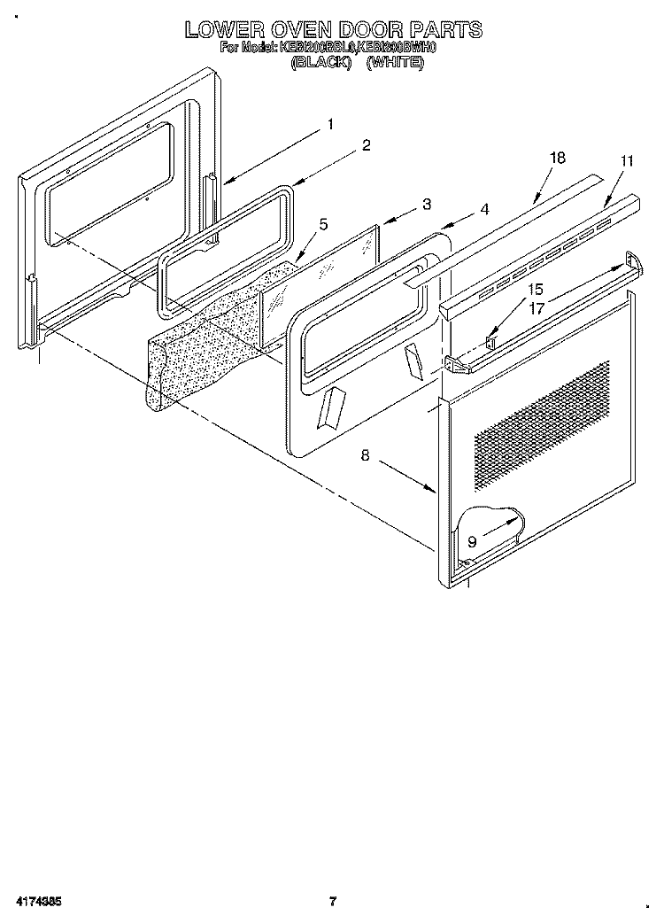 LOWER OVEN DOOR Diagram and Parts List for KEBI200BBL0  KitchenAid Wall Oven
