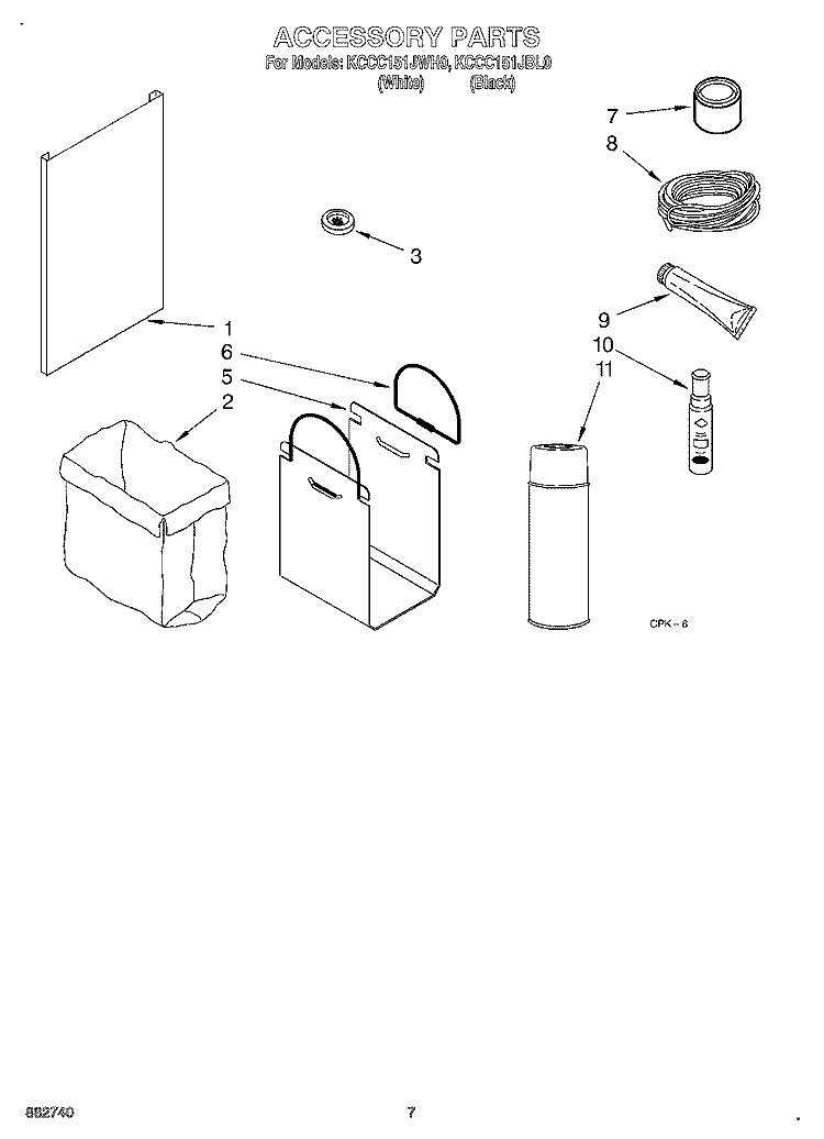 ACCESSORY Diagram and Parts List for KCCC151JWH0  KitchenAid Trash Compactor