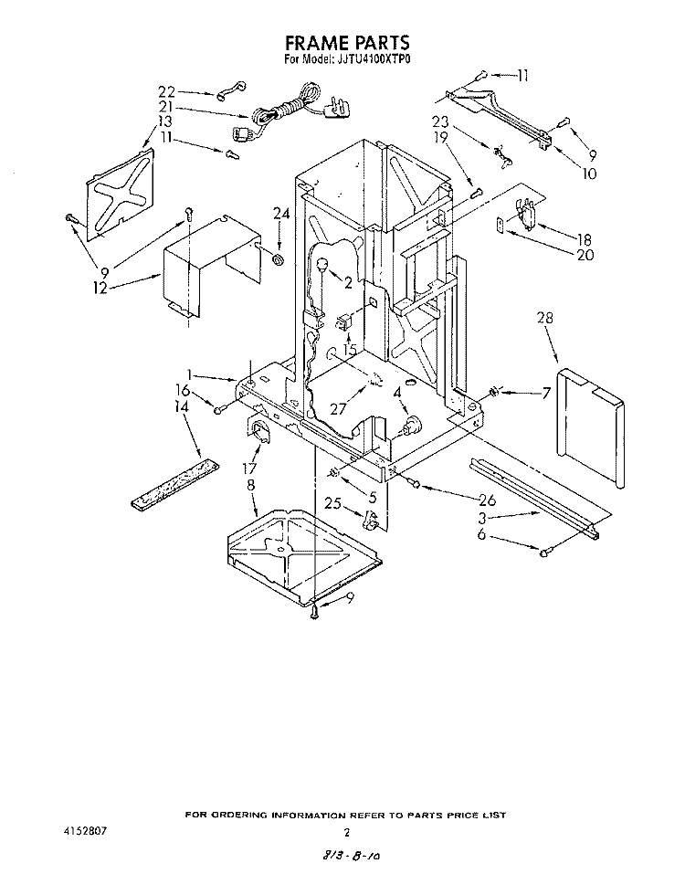 FRAME Diagram and Parts List for JJTU4100XTP0  Whirlpool Trash Compactor