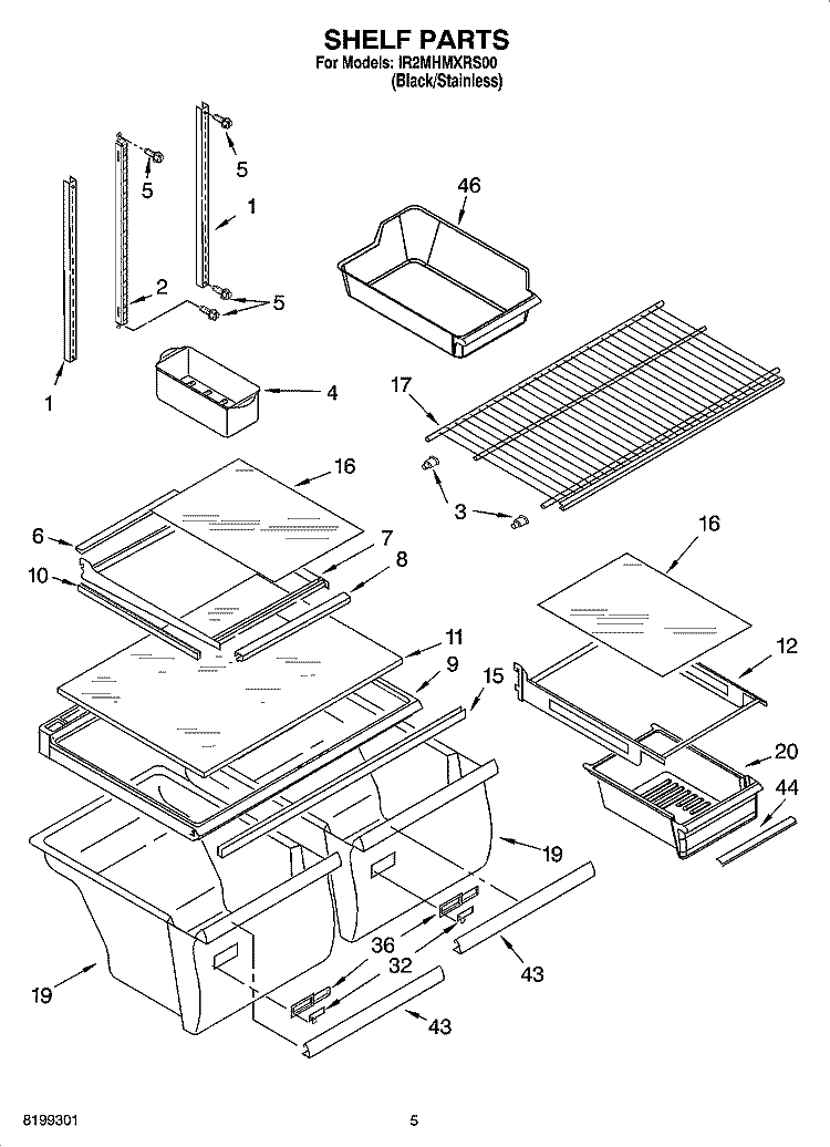 SHELF PARTS Diagram and Parts List for IR2MHMXRS00  Whirlpool Refrigerator