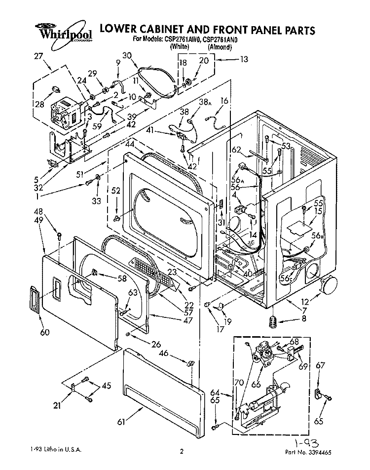 LOWER CABINET AND FRONT PANEL Diagram and Parts List for CSP2761AN0  Whirlpool Dryer