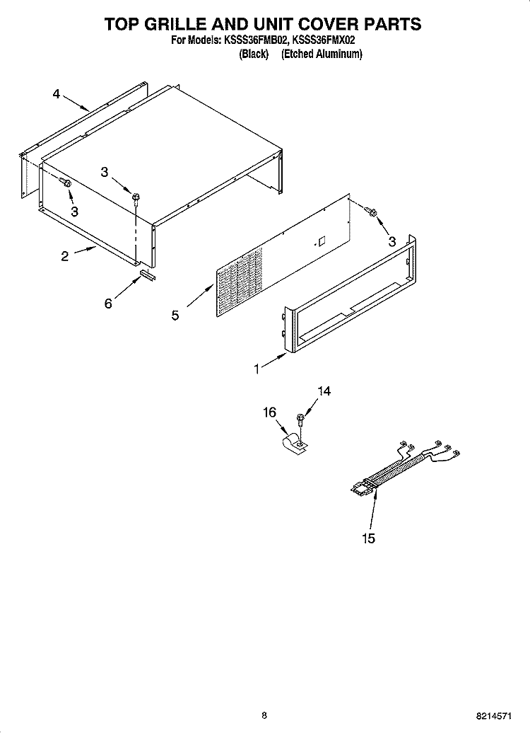 TOP GRILLE AND UNIT COVER PARTS Diagram and Parts List for KSSS36FMX02  KitchenAid Refrigerator
