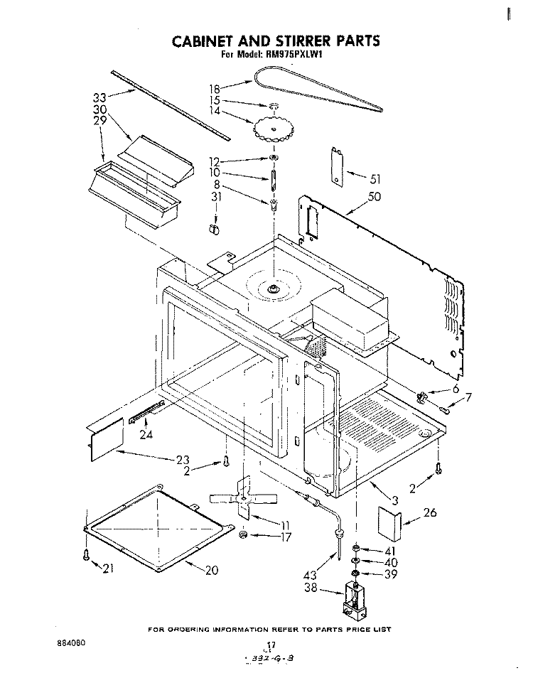 CABINET AND STIRRER Diagram and Parts List for RM975PXLW1  Whirlpool Microwave Oven Combo