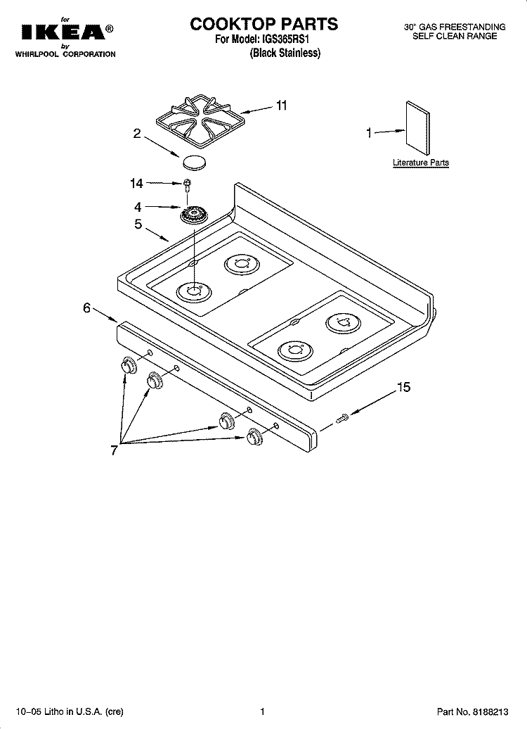 COOKTOP PARTS Diagram and Parts List for IGS365RS1  Whirlpool Range