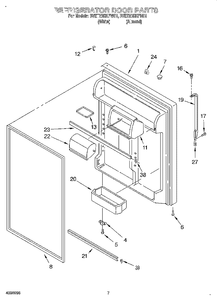 REFRIGERATOR DOOR Diagram and Parts List for 3VET23DKFW01  Whirlpool Refrigerator