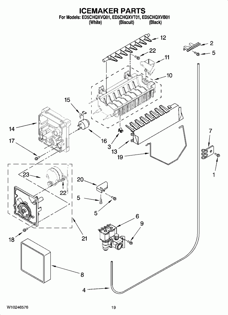 ICEMAKER PARTS, OPTIONAL PARTS (NOT INCLUDED) Diagram and Parts List for ED5CHQXVQ01  Whirlpool Refrigerator
