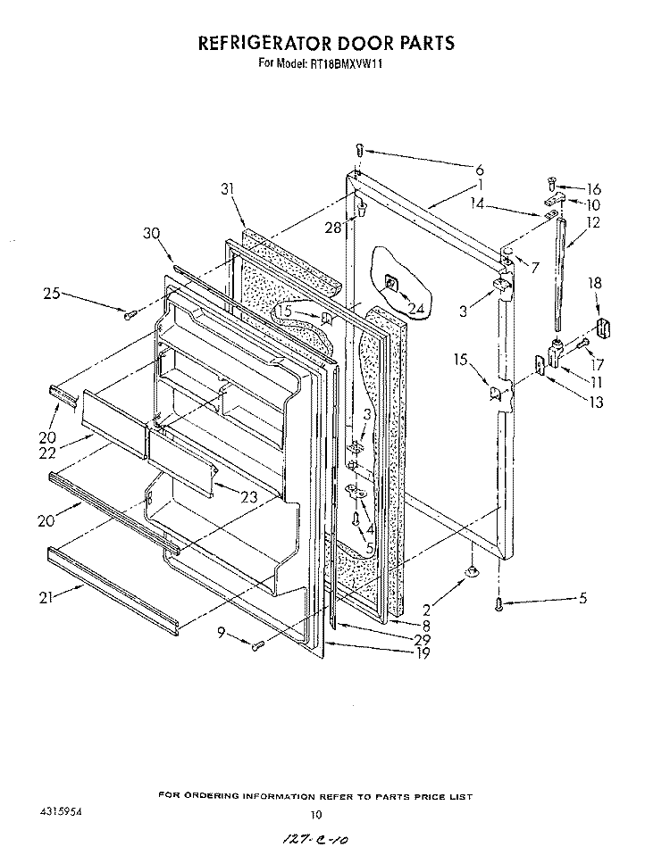 REFRIGERATOR DOOR Diagram and Parts List for RT18BMXVW11  Roper Refrigerator