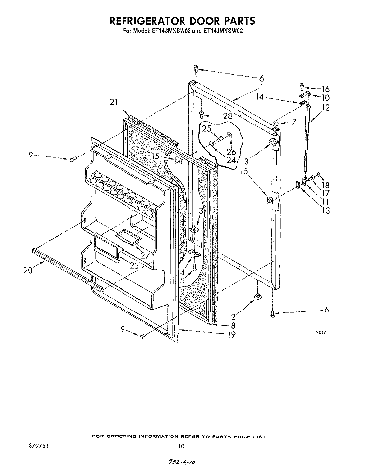 REFRIGERATOR DOOR Diagram and Parts List for ET14JMYSF02  Whirlpool Refrigerator