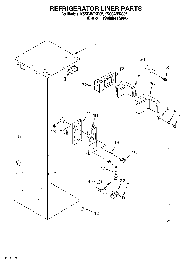 REFRIGERATOR LINER PARTS Diagram and Parts List for KSSC48FKS02  KitchenAid Refrigerator