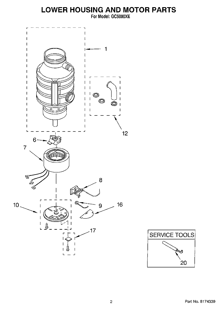 SECTION Diagram and Parts List for GC5000XE  Whirlpool Food Waste Disposer