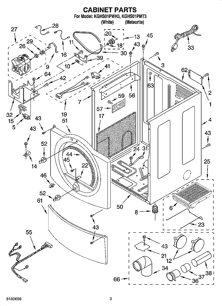 CABINET PARTS Diagram and Parts List for KGHS01PMT3  KitchenAid Dryer