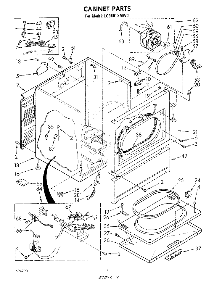 CABINET Diagram and Parts List for LG9801XMW0  Whirlpool Dryer