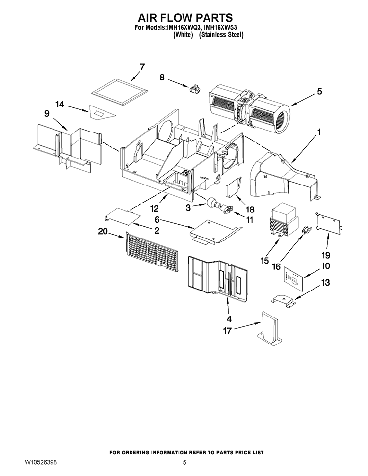 AIR FLOW PARTS Diagram and Parts List for IMH16XWS3  Whirlpool Microwave