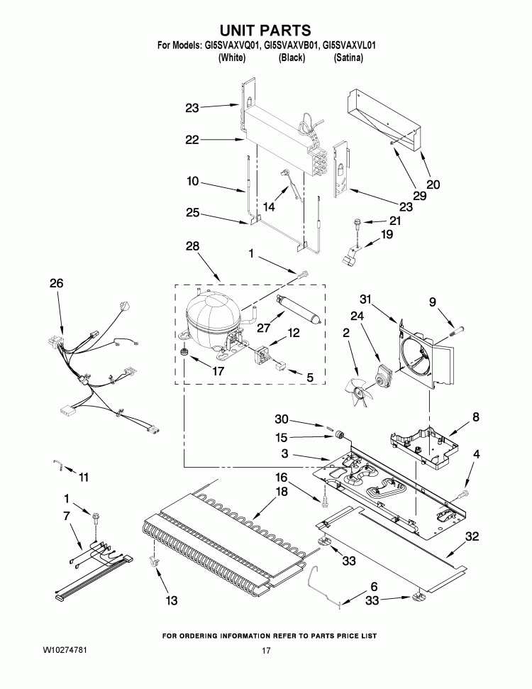 UNIT PARTS Diagram and Parts List for GI5SVAXVQ01  Whirlpool Refrigerator