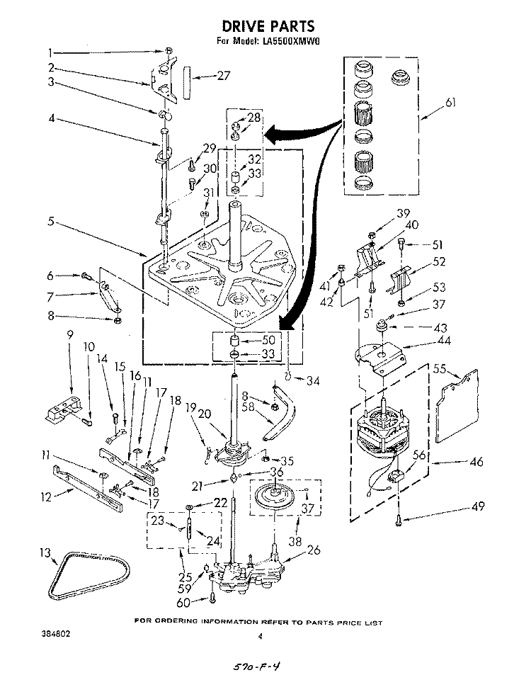 DRIVE Diagram and Parts List for LA5500XMW0  Whirlpool Washer