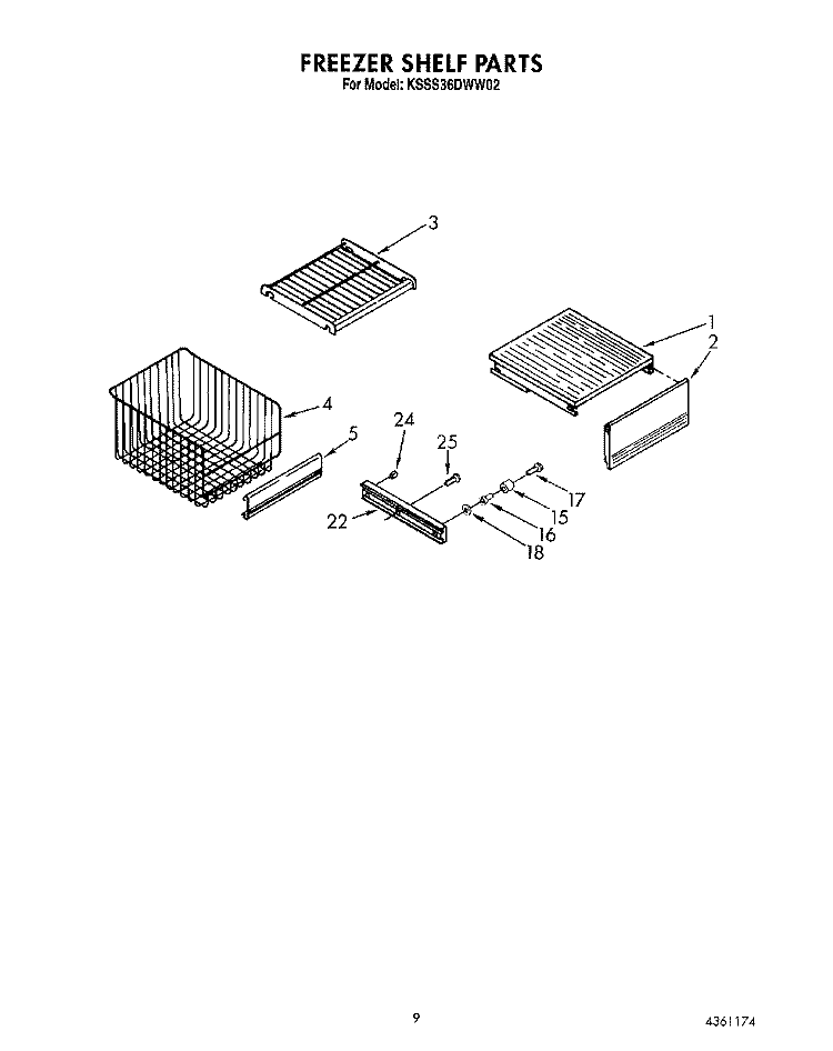 FREEZER SHELF Diagram and Parts List for KSSS36DWW02  KitchenAid Refrigerator