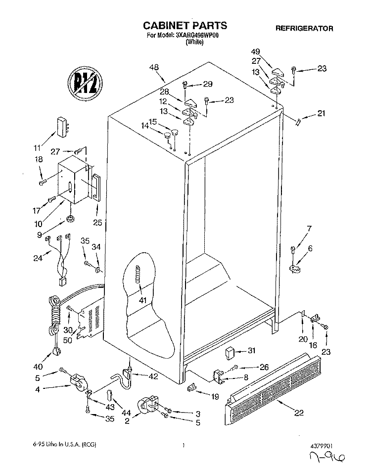 CABINET Diagram and Parts List for 3XARG496WP00  Whirlpool Refrigerator
