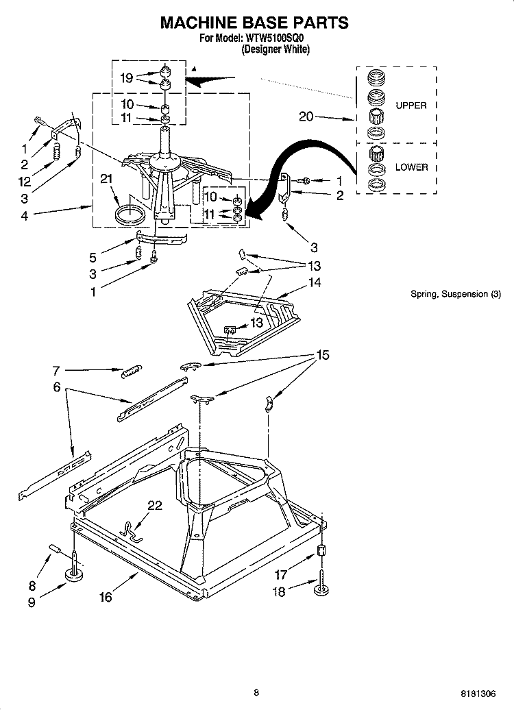 MACHINE BASE PARTS Diagram and Parts List for WTW5100SQ0  Whirlpool Washer