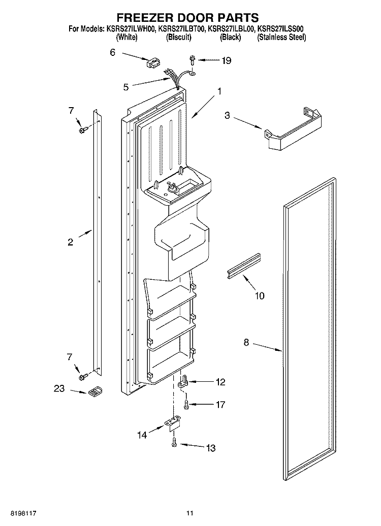 FREEZER DOOR Diagram and Parts List for KSRS27ILBL00  KitchenAid Refrigerator