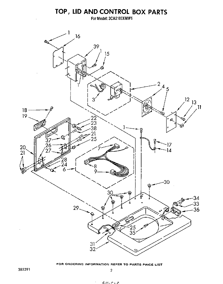 TOP, LID AND CONTROL BOX Diagram and Parts List for 3CA2100XMW1  Whirlpool Washer