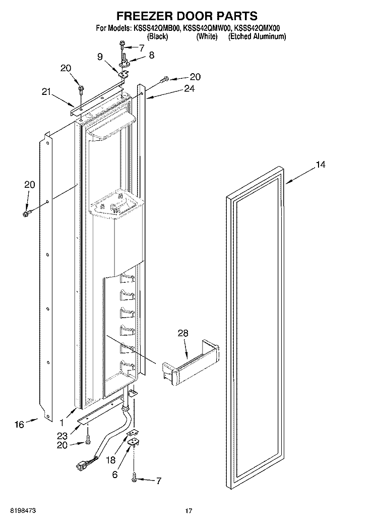 FREEZER DOOR PARTS Diagram and Parts List for KSSS42QMB00  KitchenAid Refrigerator