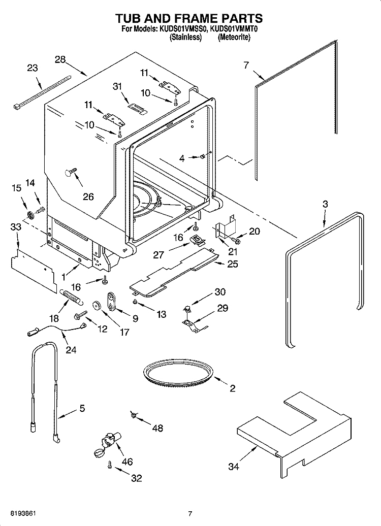 TUB AND FRAME PARTS Diagram and Parts List for KUDS01VMSS0  KitchenAid Dishwasher