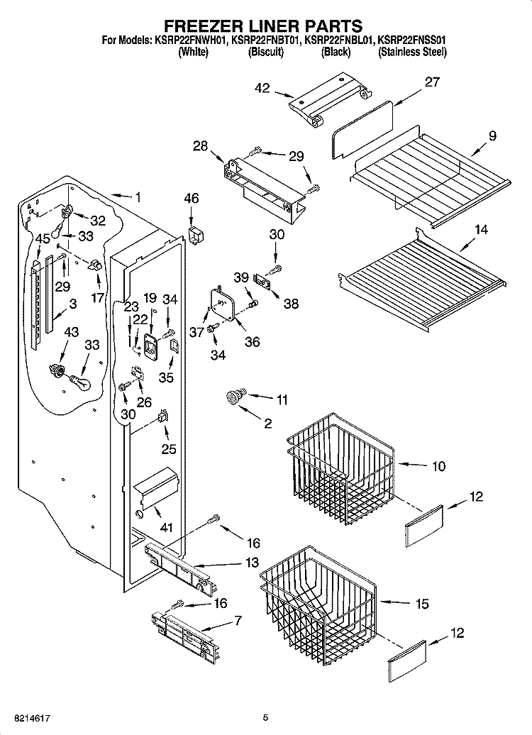 FREEZER LINER PARTS Diagram and Parts List for KSRP22FNBL01  KitchenAid Refrigerator