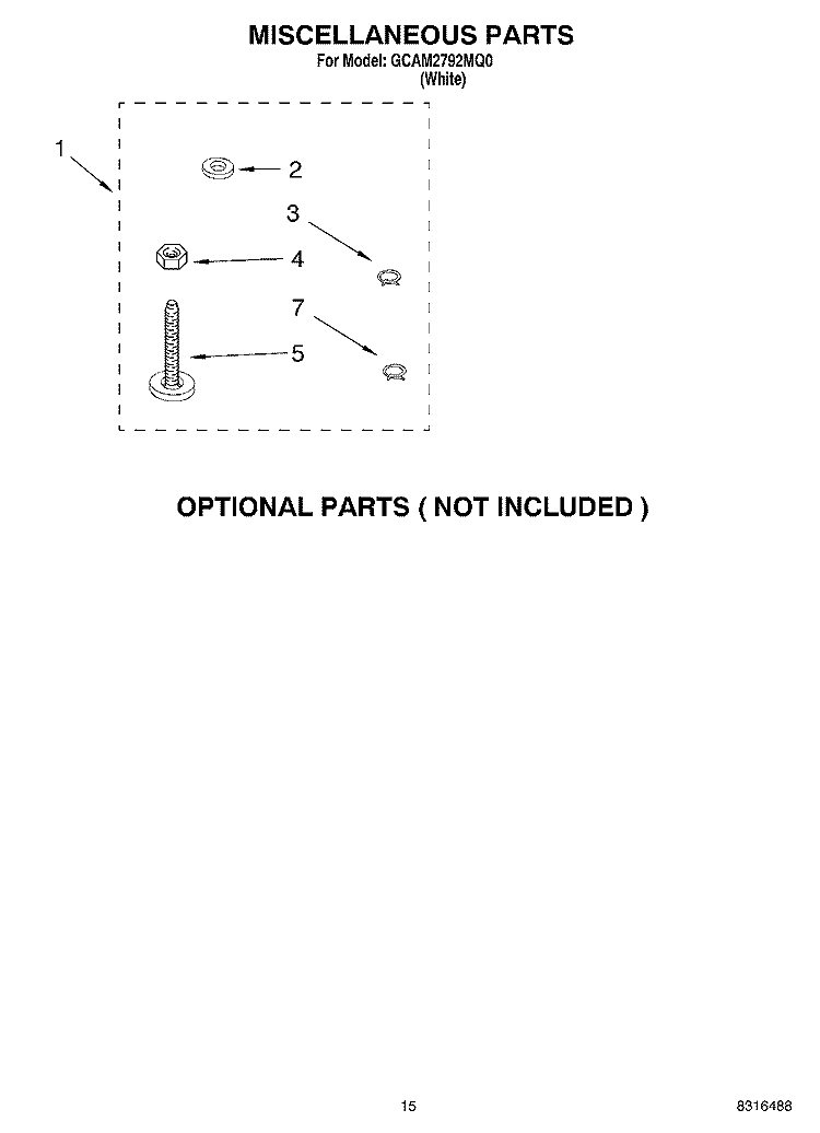 MISCELLANEOUS PARTS OPTIONAL PARTS ( NOT INCLUDED Diagram and Parts List for GCAM2792MQ0  Whirlpool Washer