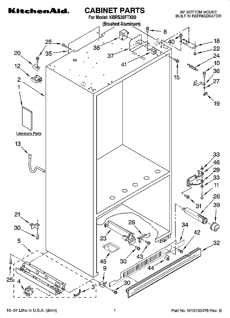 CABINET PARTS Diagram and Parts List for KBRS36FTX00  KitchenAid Refrigerator